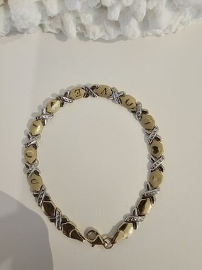 Zales 10K Fine Gold XOXO I LOVE YOU Two-Tone Chain Bracelet 7 1/2" 5 Grams